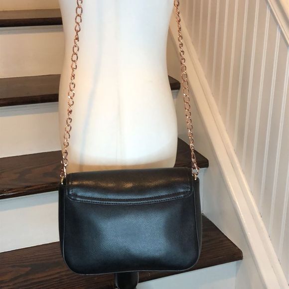 KATE SPADE Tumbled Black Leather Crossbody Shoulderbag with Rose Gold Chain - Picture 4 of 15